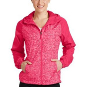 Ladies Heather Colorblock Raglan Hooded Wind Jacket